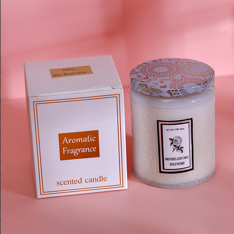 Aromatherapy candle in embossed bottle-Litchi white tea-Soybean mixed wax-1 piece