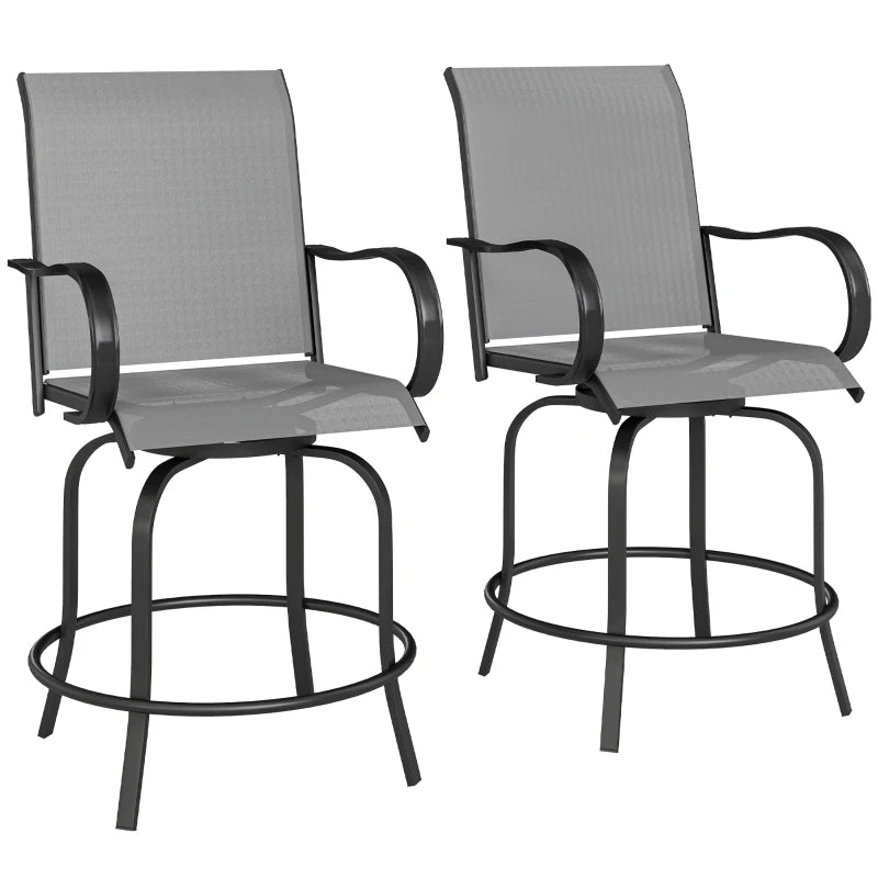 Tabourets de bar d'extérieur pivotants à 360°, hauteur bar, lot de 2, gris