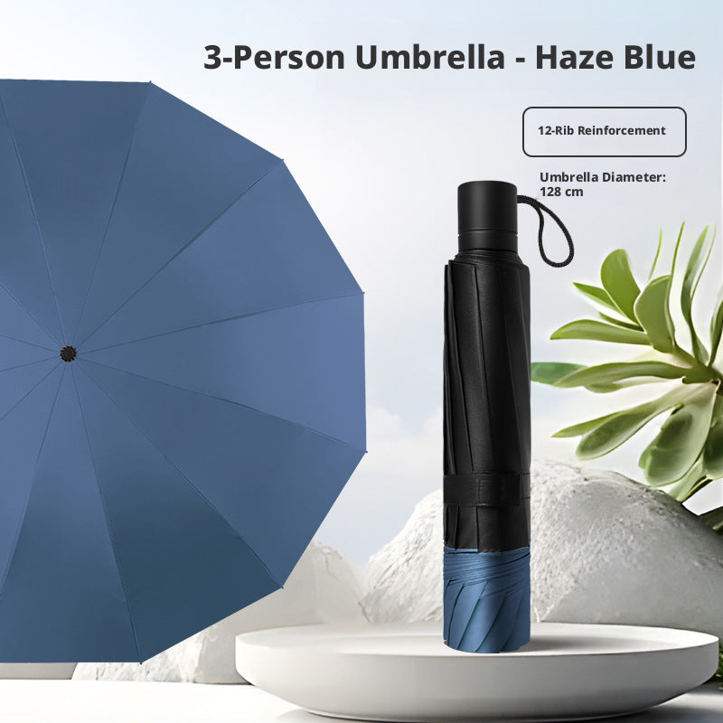 Wind-resistant umbrella-12 bones-haze blue-polyester fiber + alloy frame-1
