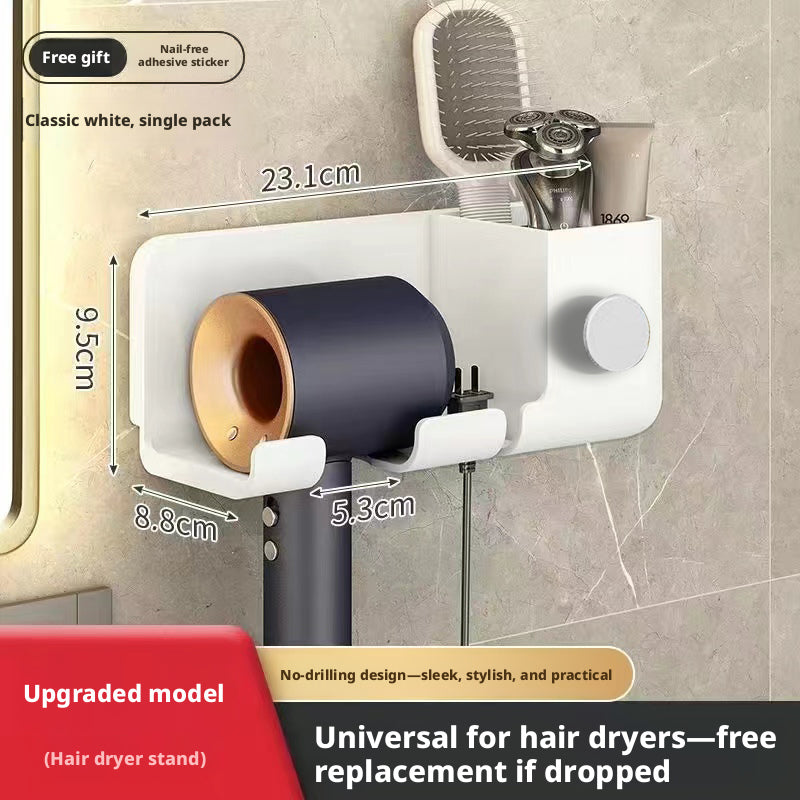 Hair dryer shelf with hanging line-Classic white-Upgraded model-1 pack