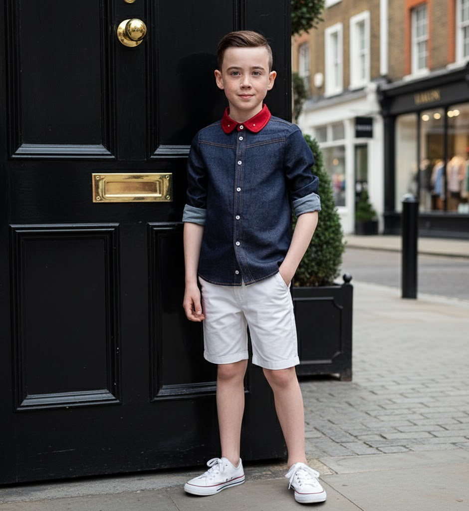 Boys Spring Long Sleeve Shirt Kids School Uniform Cotton Formal Shirt 6-12Y
