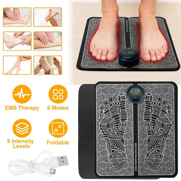 EMS Foot Massage Pad Electric Stimulator Massager Unit Rechargeable Leg Reshaping Muscle Pain Relax Massage Mat W& 6 Modes 9 Intensity Levels