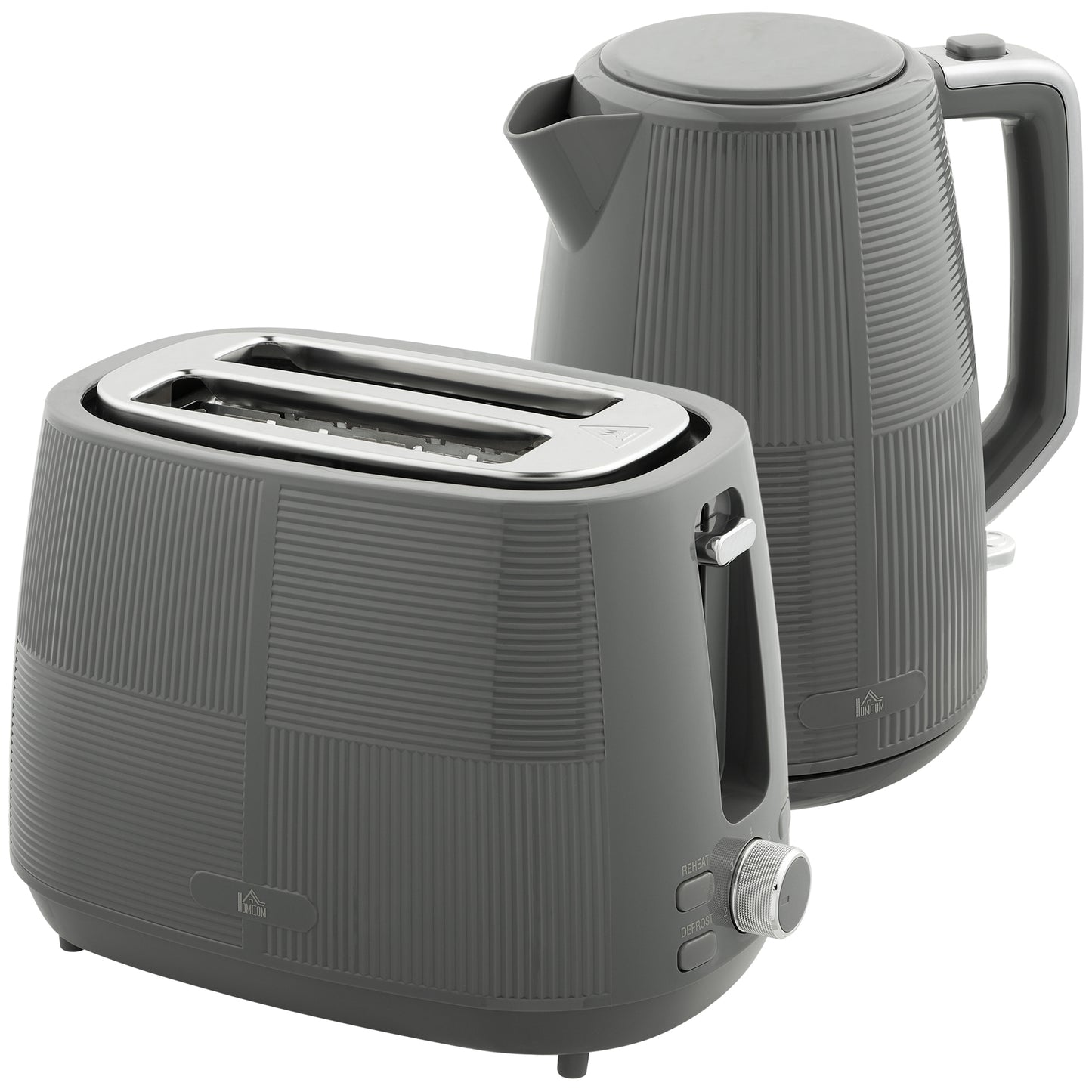 Set bouilloire et grille-pain, bouilloire 1,7 L 3000W, grille-pain 2 tranches 7 niveaux, anti-chauffe à vide, gris