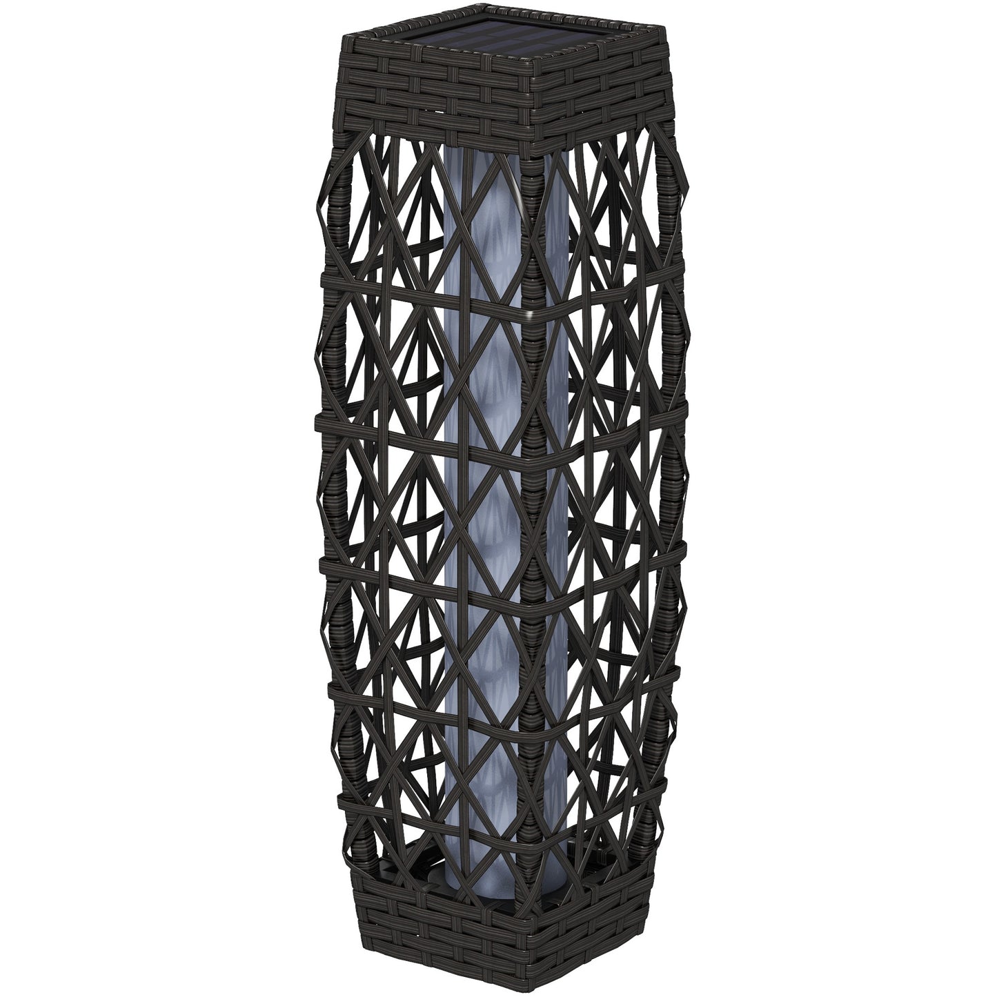 Rattan Außenleuchte, Solar Gartenlampe, Einschaltautomatik, LED, Wetterfest, Metallrahmen, 20 X 20 X 68cm, Grau