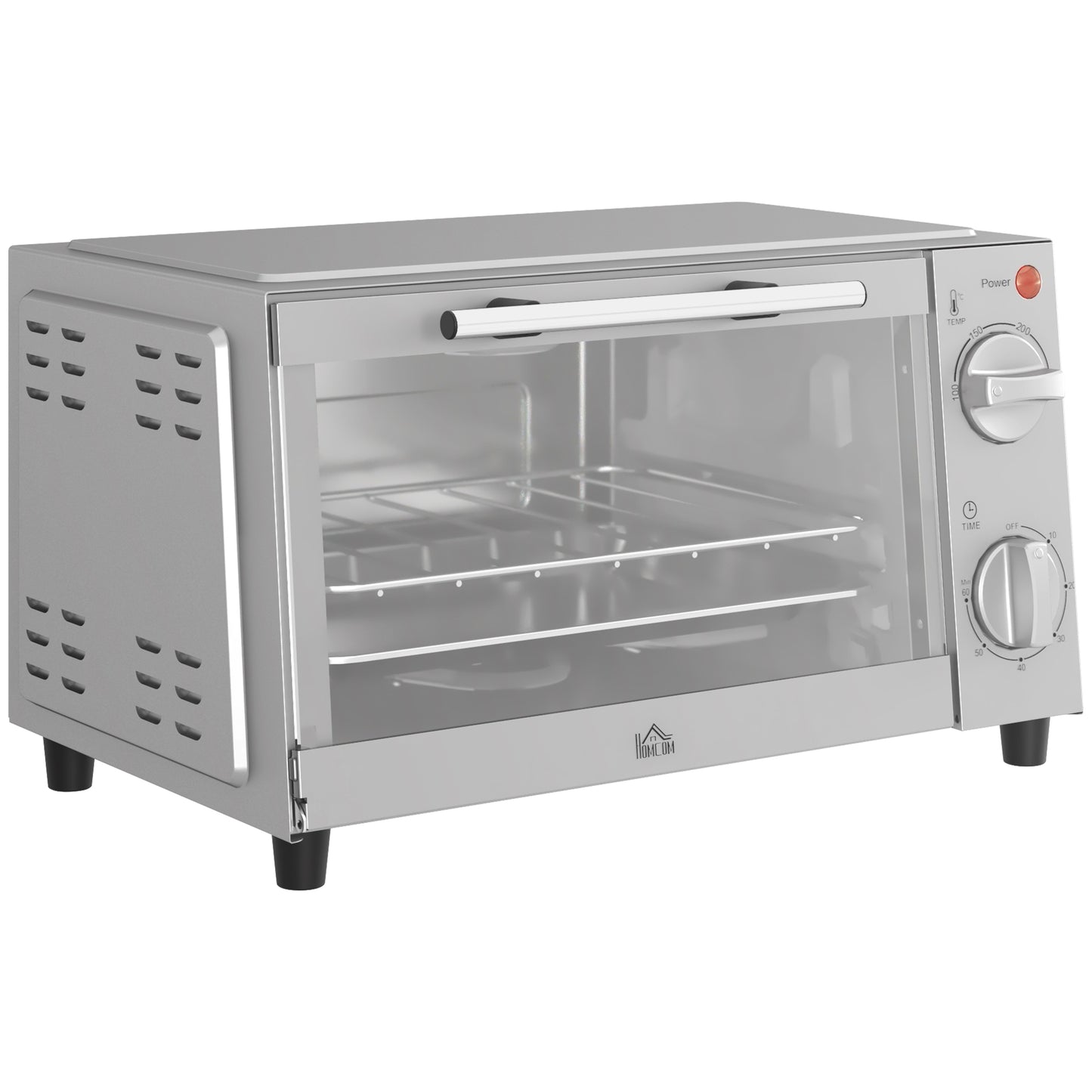 Mini four 9 L de comptoir avec grill, température réglable, minuterie, plateau et grille, 750W, argent