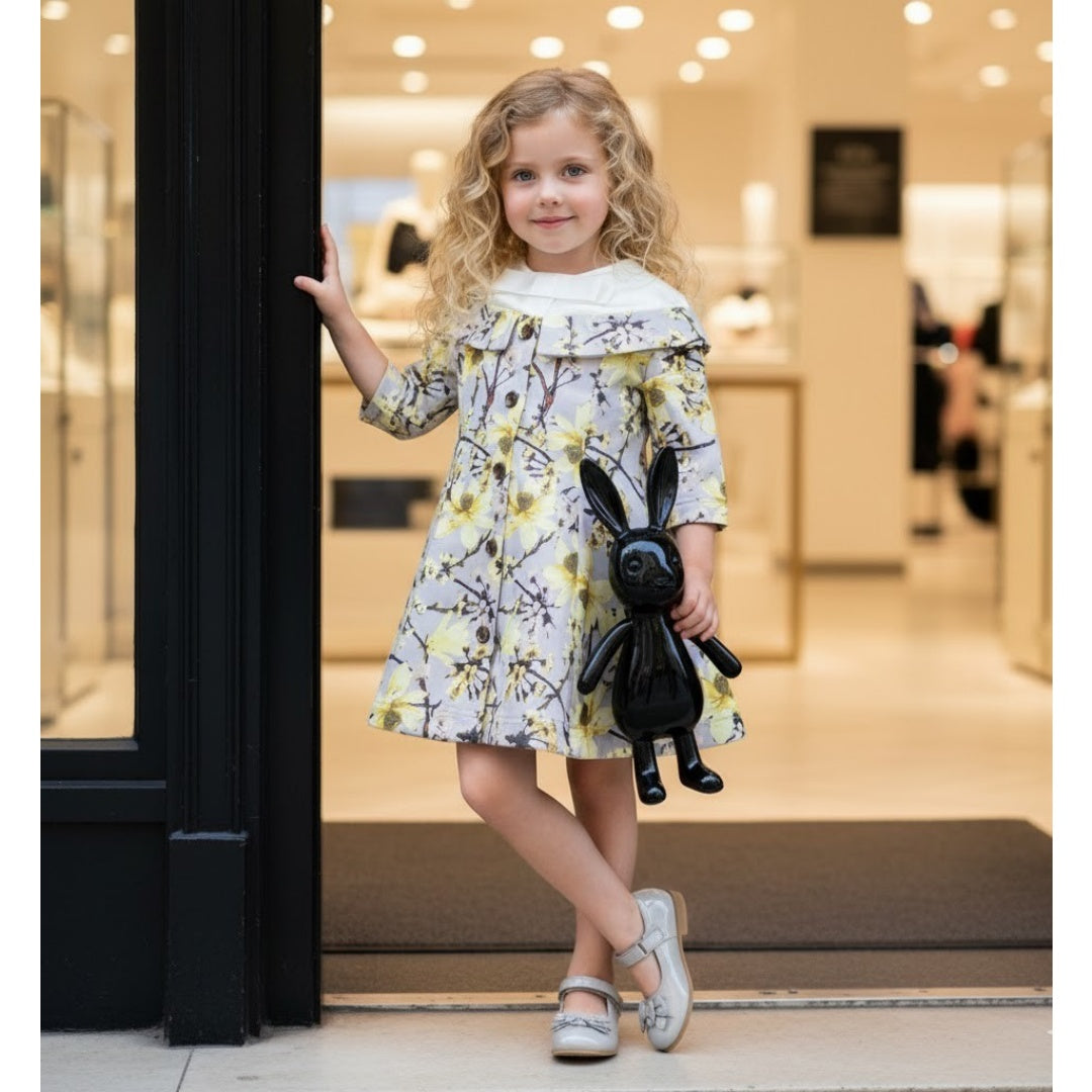 Girls Birthday Princess Dress 1-7Y Grey Floral Party Dress Flower Girl Wedding