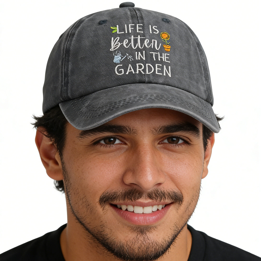 2pcs Funny Life Is Better In The Garden For Women Men, Adjustable Embroidered Wash Cotton Baseball Cap