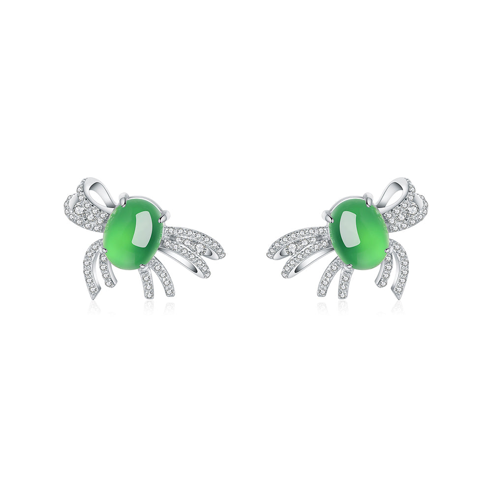 Boucles d'Oreilles Nœud Argent S925 - Chrysoprase Verte Cabochon