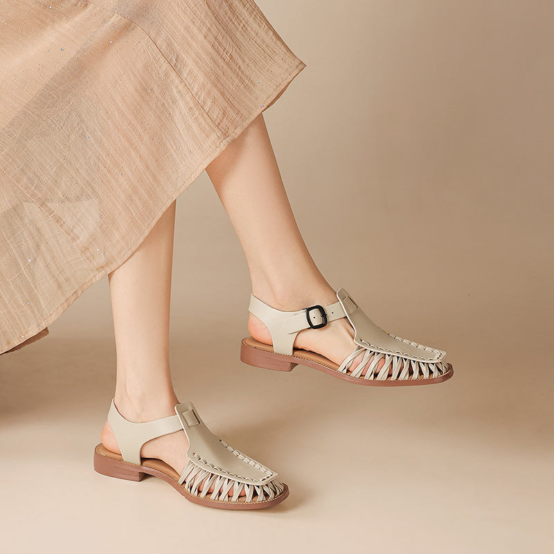 Women's Handmade Oil - Tanned Leather Fisherman Sandals, Cross - Strap Square To