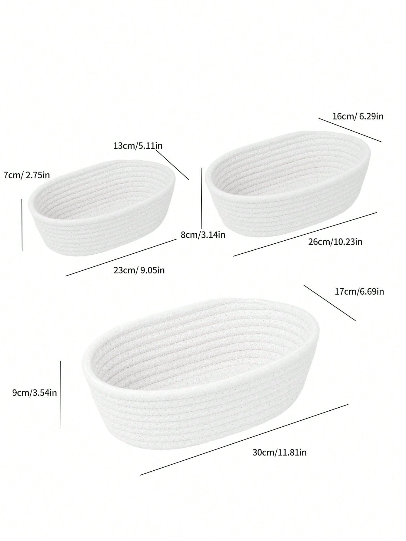 Woven elliptical storage basket-beige white-boat shaped small-1 pcs-opp bag