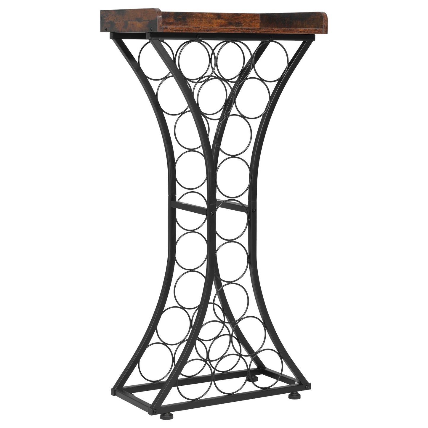 15 Bottle Wine Rack, Freestanding Floor, Wine Holder Stand Liquor Cabinet With Glass Holder Wood Tabletop, Easy Assembly Floor Storage Rack, For Home Bar Kitchen Living Room Dining Room, Black