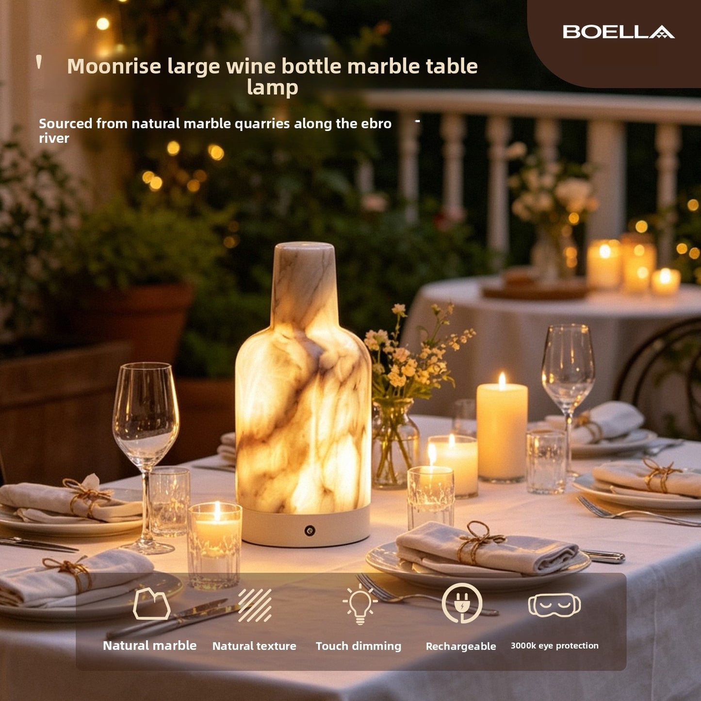Lampe portable sans fil en marbre espagnol