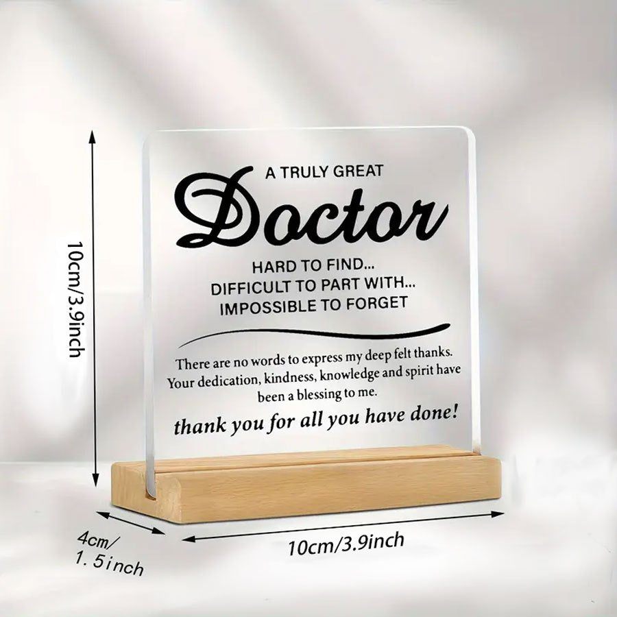 1. Unique Doctor Appreciation Gift - Heartfelt Thank You Acrylic Desk Plaque with Wooden Base, Perfect for Men in Medicine, Ideal for Thanksgiving & Everyday Gratitude, Medical Office Decor