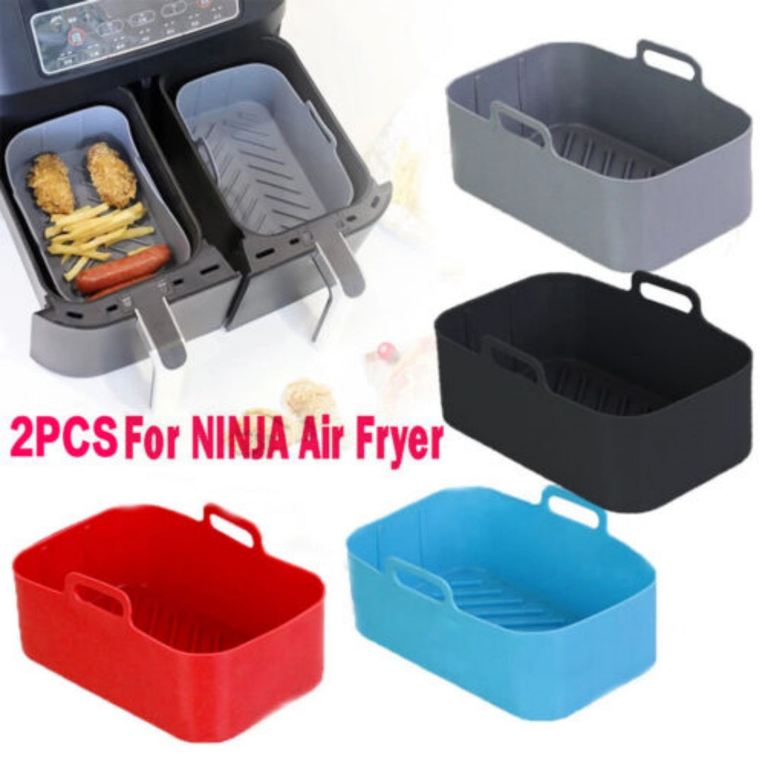 2PCS Square Silicone Pot For Air Fryer Kitchen BBQ Plate Heating Baking UK