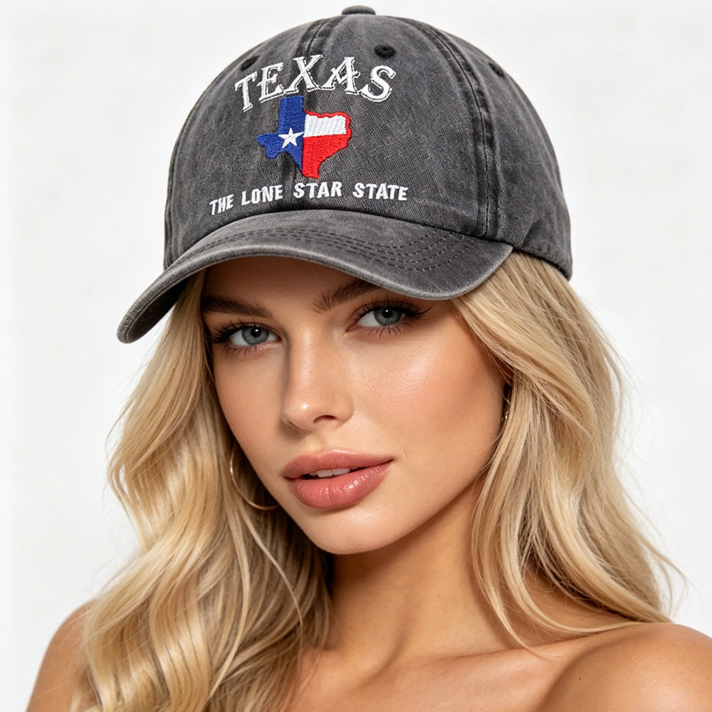 Texas The Lone Star State Embroidered Vintage Washed Baseball Cap - Adjustable Cotton Hat For Men Women
