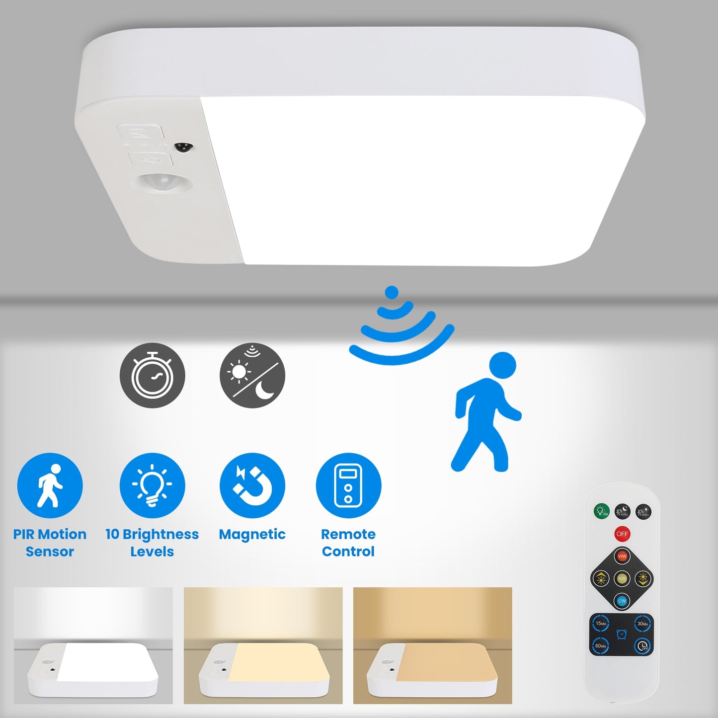 1Pc Or 2Pcs Motion Sensor Ceiling Light With Remote Rechargeable Wireless Flush Ceiling Light With 3000K 4500K 6000K 3 Timer 10 Brightness For Closet Stairs Garage Bathroom Hallway