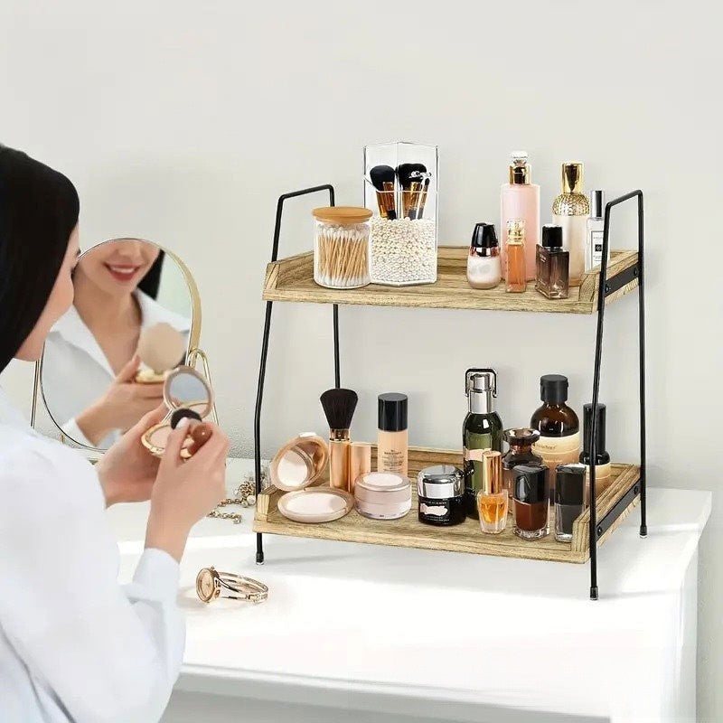 2-Tier Coffee Station Organizer For Countertop, Wooden Kitchen Counter Shelf UK