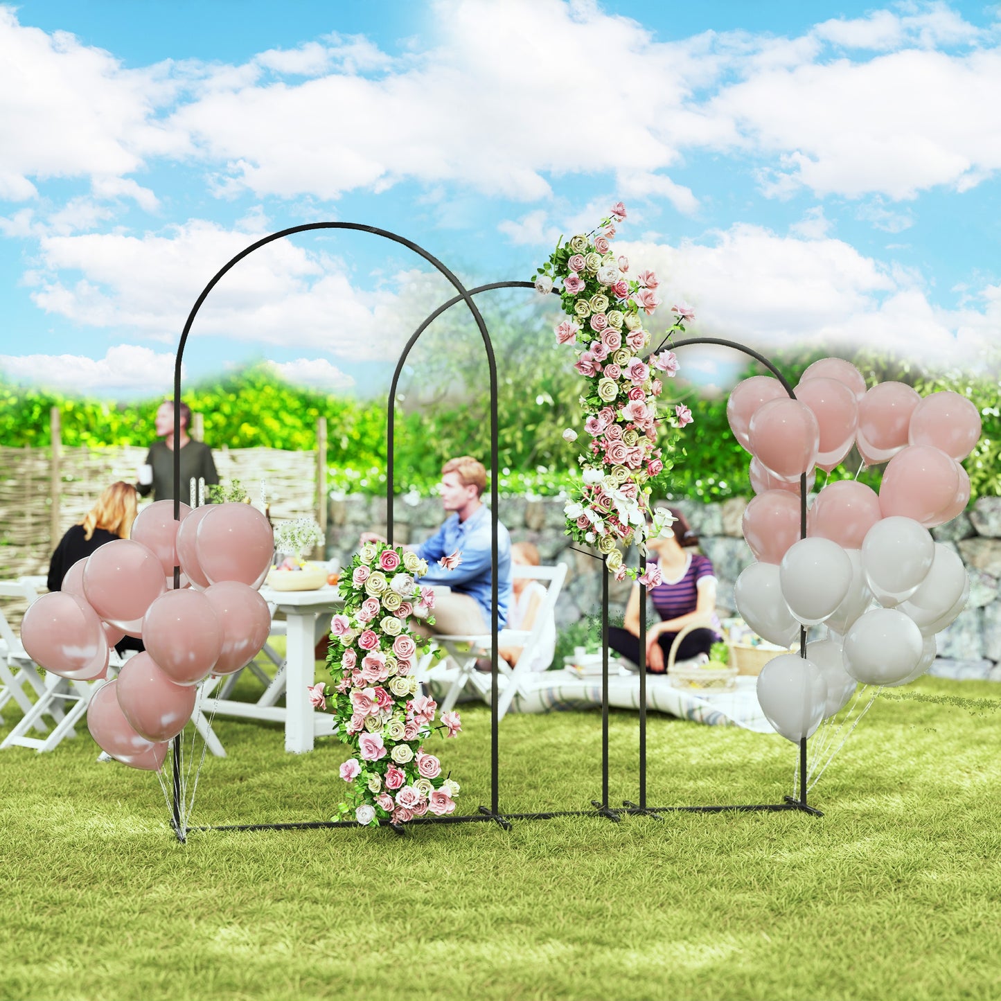 Metal Arch Backdrop Stand Set of 3, 7/6.5/6 ft Wedding Arch Frame, Balloon Backdrop Arch Stand Set for Birthday Party, Bridal Shower, Graduation, Ceremony, Banquet Decorations, Black