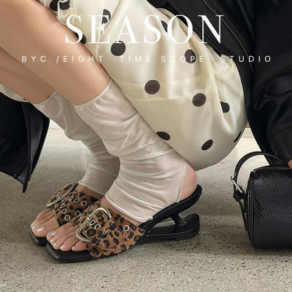 Women's Handcrafted Horsehair Buckle Slide Sandals, Square Toe Sculptural Heel M