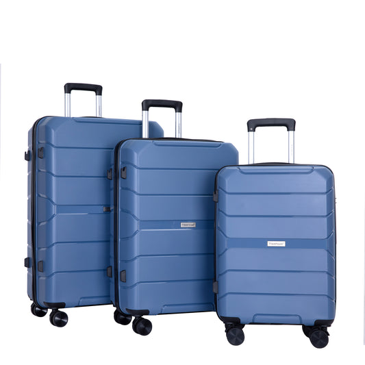 Ensemble 3 valises rigides PP, roues pivotantes, serrure TSA, 20/24/28 pouces, bleu