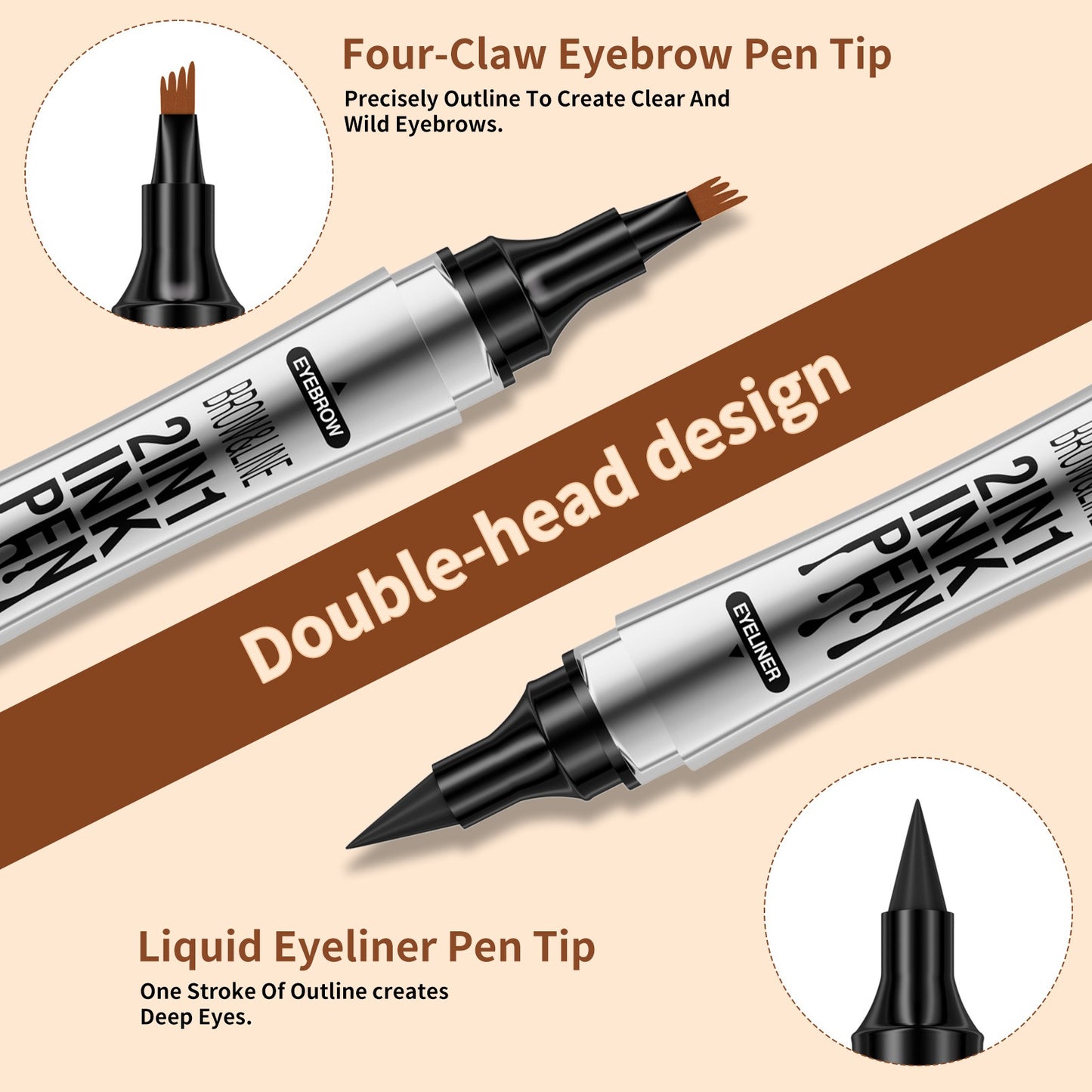 2 In 1 Microblading Eyebrow Pen, 4 Fork Tip, 3D Waterproof Magic Eyebrow Pencil