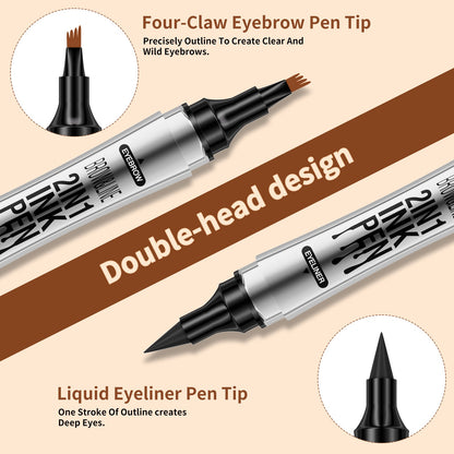 2 In 1 Microblading Eyebrow Pen, 4 Fork Tip, 3D Waterproof Magic Eyebrow Pencil