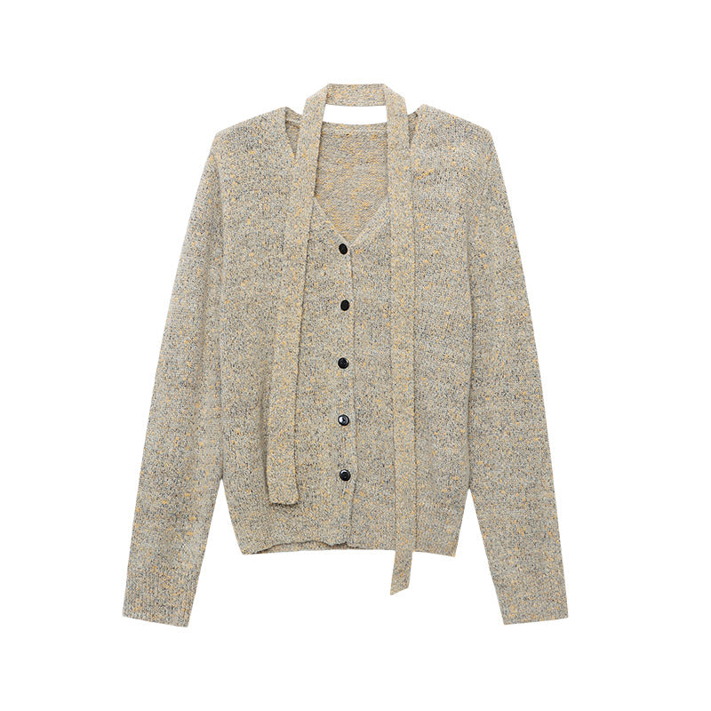 Southern Compass, Ambience HighlightSoft Ribbon Accent Slimming V-Neck Multicolor Floral Knit Cardigan Sweater