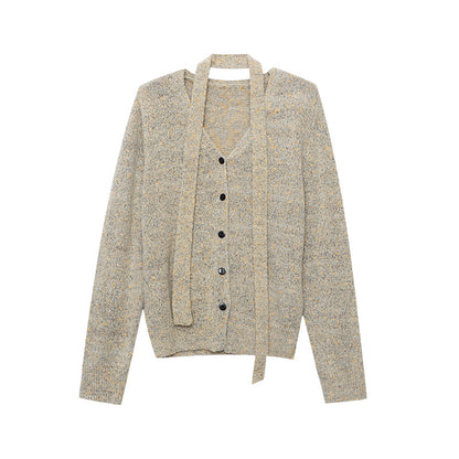 Southern Compass, Ambience HighlightSoft Ribbon Accent Slimming V-Neck Multicolor Floral Knit Cardigan Sweater