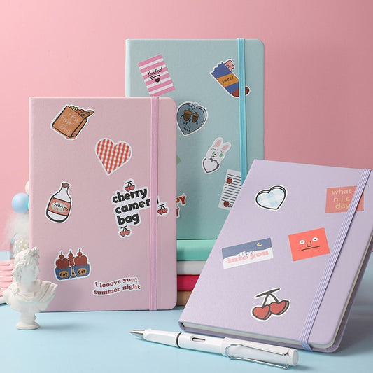 A5 Hard Case Pu Binding Band Notepad Cute Journal Book