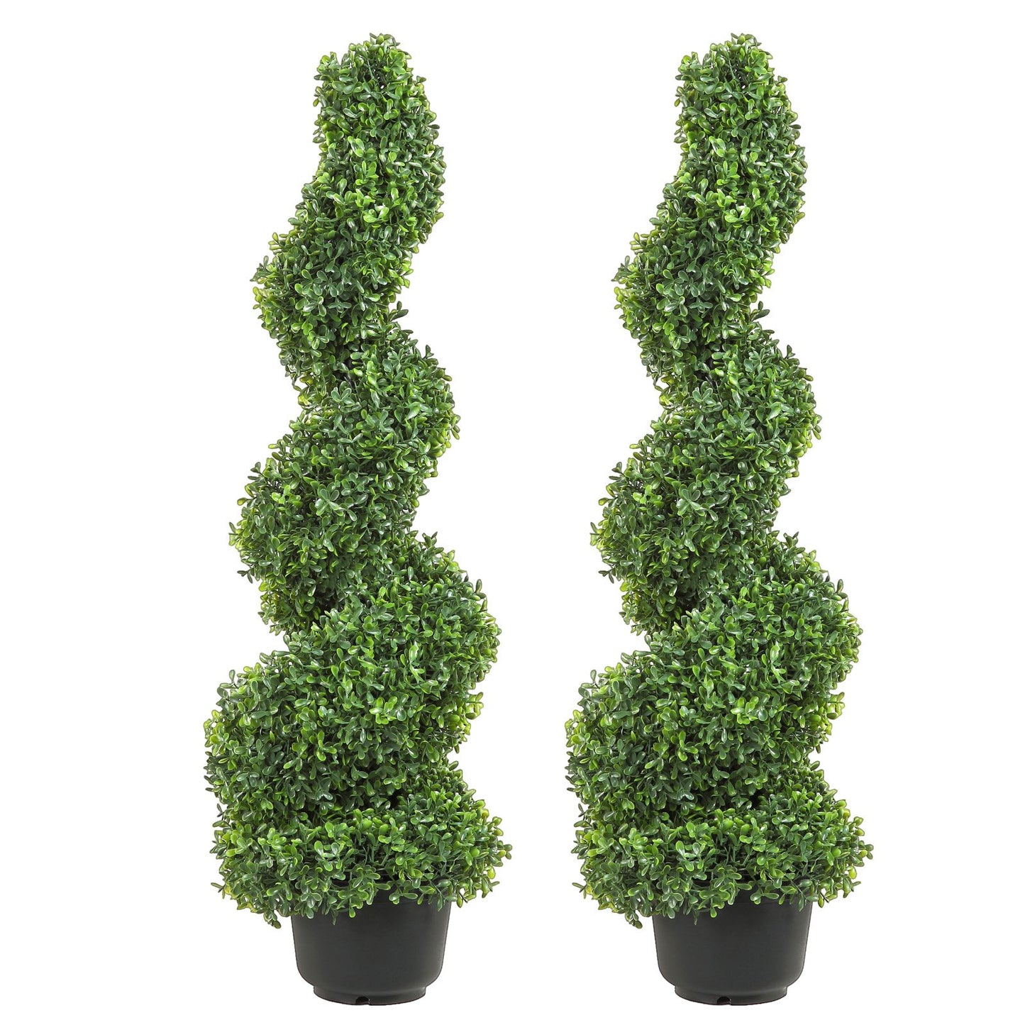 2 Pcs. Artificial Boxwood Tower Topiary Spiral Artificial Plant 91cm High Decorative Plant Green Plastic PE Iron Topiary Plants Incl. 10 Pcs. Replacement Leaves