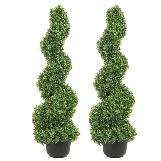 2 Pcs. Artificial Boxwood Tower Topiary Spiral Artificial Plant 91cm High Decorative Plant Green Plastic PE Iron Topiary Plants Incl. 10 Pcs. Replacement Leaves