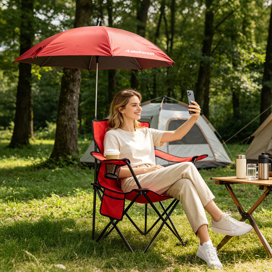 Chaise de Camping Pliable avec Parasol - Porte-gobelet