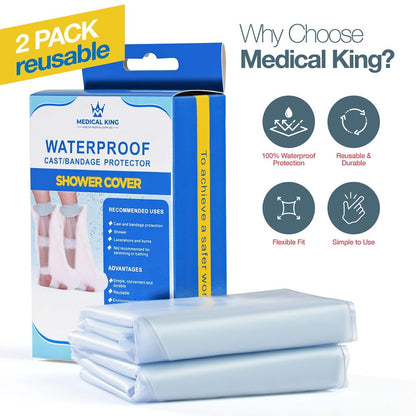 Medical king 100% Waterproof Cast Covers for Shower Leg 2pk Reusable Full Leg Cast Cover for Showering Cast Protector for Shower Leg Adult