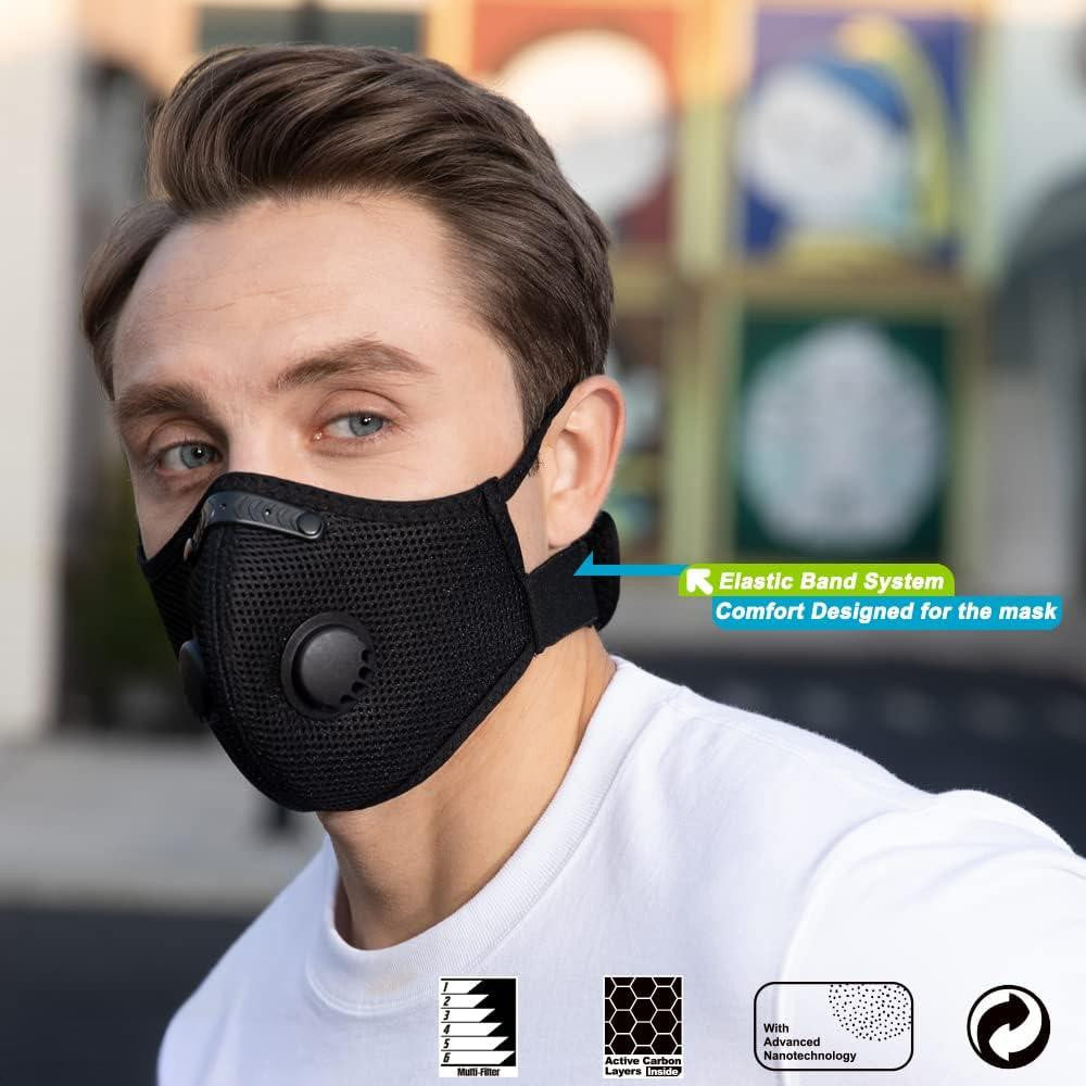 Sport Cycling Face Mask With Active Carbon Filter Breathing Valves Washable