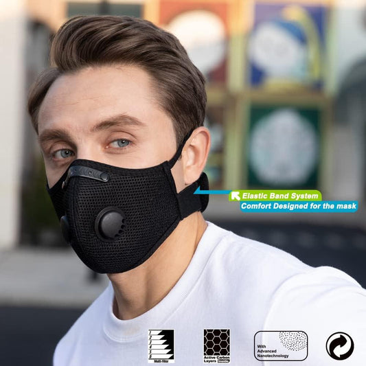 Sport Cycling Face Mask With Active Carbon Filter Breathing Valves Washable