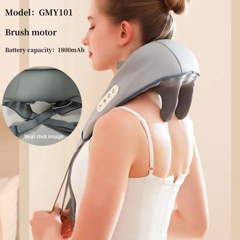 Grey Neck And Shoulder Massager 6 Nodes With Heat & Infrared Therapy 4 Gears Remote Control