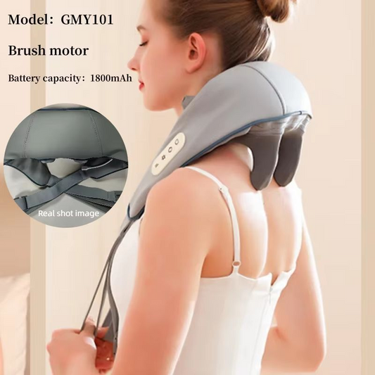 Grey Neck And Shoulder Massager 6 Nodes With Heat & Infrared Therapy 4 Gears Remote Control