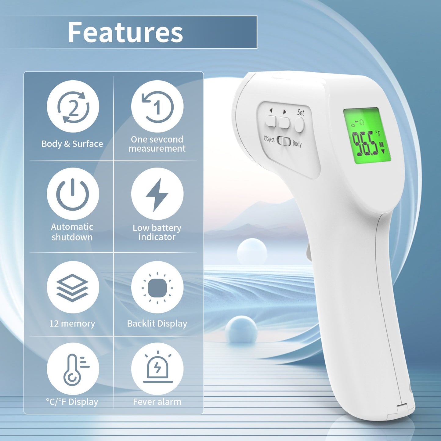 Medical Grade Forehead Thermometer for Adults,, Non-Contact Digital Infrared Thermometer, Backlit Display, °C/°F Display, Fever Alarm, Multifunctional Digital Thermometer for Home And Clinic, Fever Detection Device, Medical