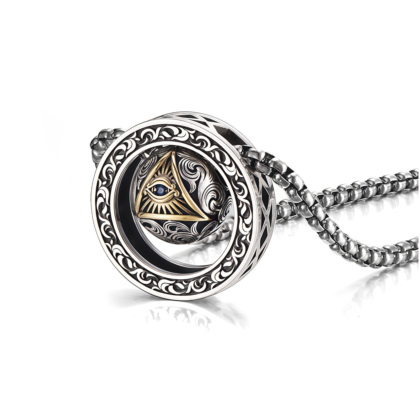 Collier Pendentif Œil de la Providence Rotatif - Vintage