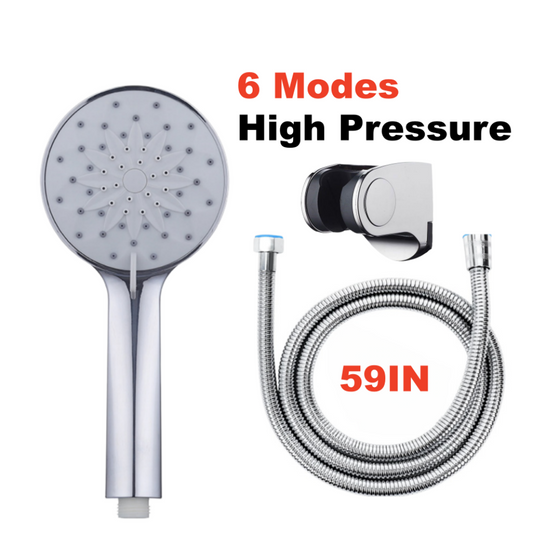 6 Spray Settings Shower Head With Stainless Steel 59in 1.5m Hose Rainfall Combo