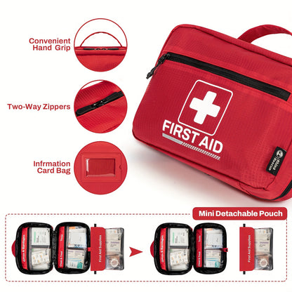 RHINO RESCUTE 240pcs All-in-One First Aid Kit with Portable Case, CPR Mask, Bandages, Gauze Pads, Ice Pack & Splinting Supplies - Heavy-Duty Medical Emergency Kit for Home, School, Office, Camping,, Car & Workplace