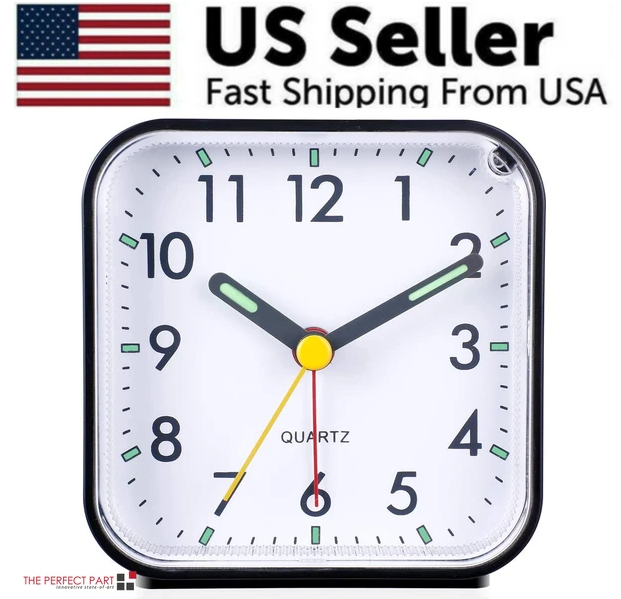 LED Desk Alarm Clock Nightlight Snooze Quiet Non Ticking Battery Powered Bedroom