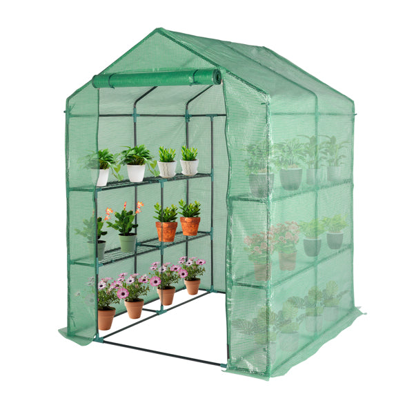 143x143x195cm Black Iron Pipe Steeple With 8 Pieces Grid Flower Stand With Zipper Rolling Door PE Cloth Greenhouse    SAME AS 54690859