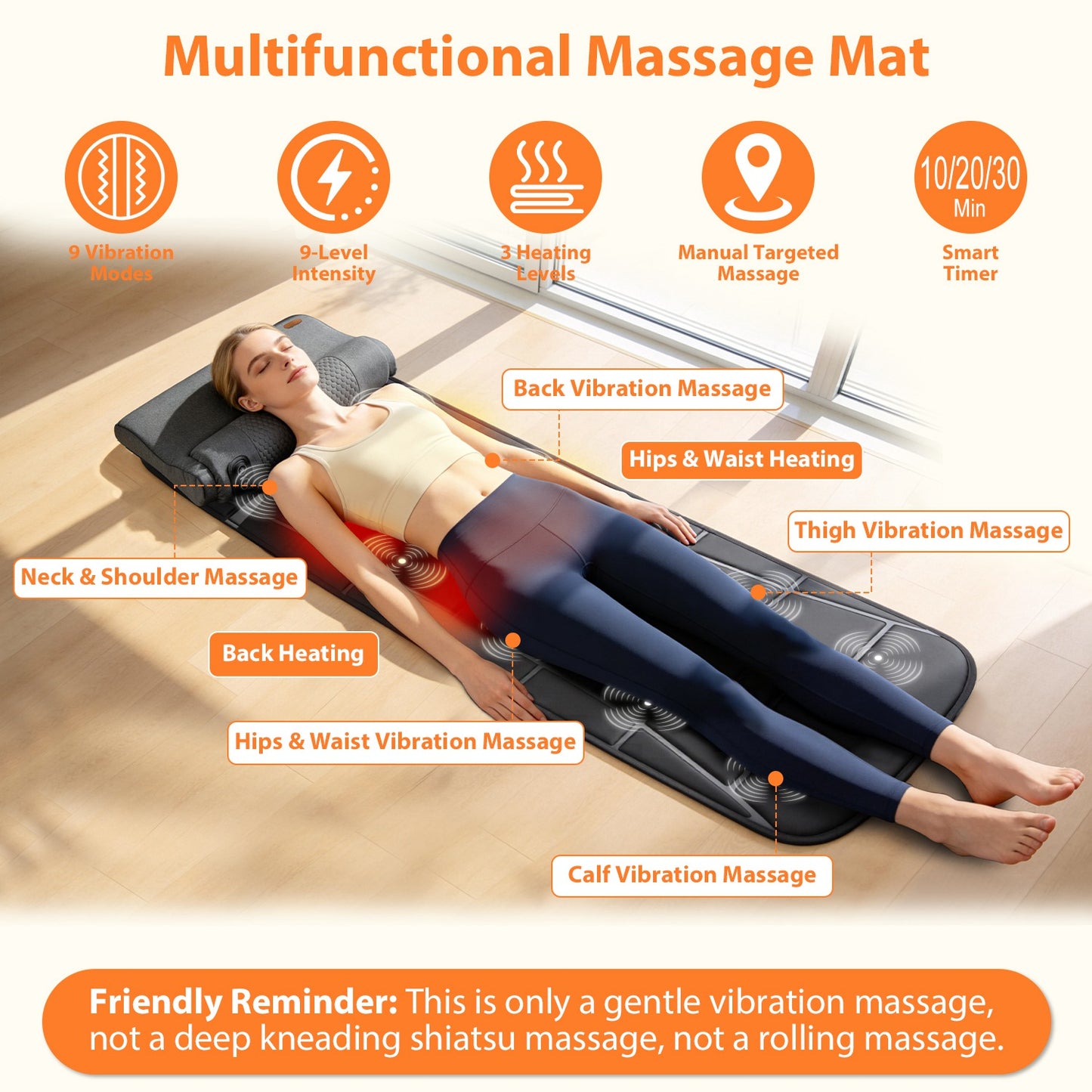 Tapis de Massage Multifonction - Chaleur & Intensités Réglables