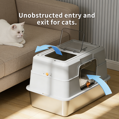 Maison de Toilette Fermée pour Chat Inox - Blanche