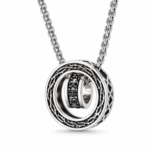 Collier Pendentif Crâne Épines Rotatif - Gothique