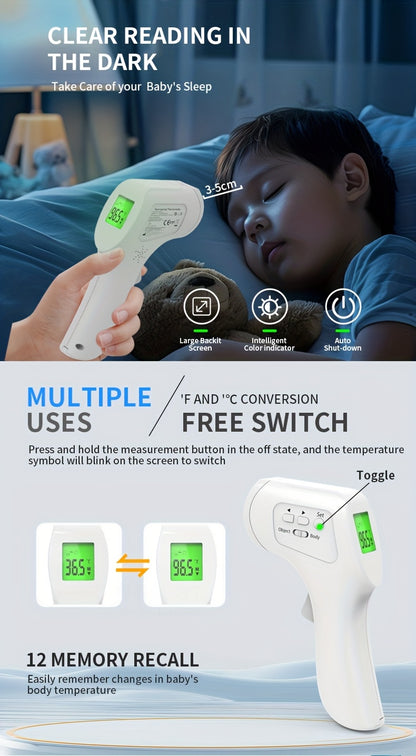 Medical Grade Forehead Thermometer for Adults,, Non-Contact Digital Infrared Thermometer, Backlit Display, °C/°F Display, Fever Alarm, Multifunctional Digital Thermometer for Home And Clinic, Fever Detection Device, Medical