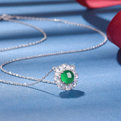 Collier Argent S925 45cm Pendentif Chrysoprase Verte 6mm
