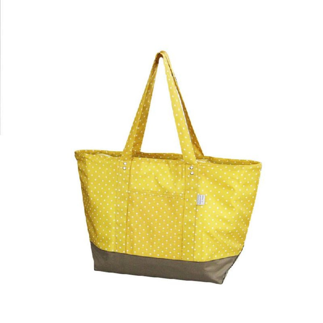 Grand sac isotherme de pique-nique et camping réutilisable à bandoulière, jaune à pois