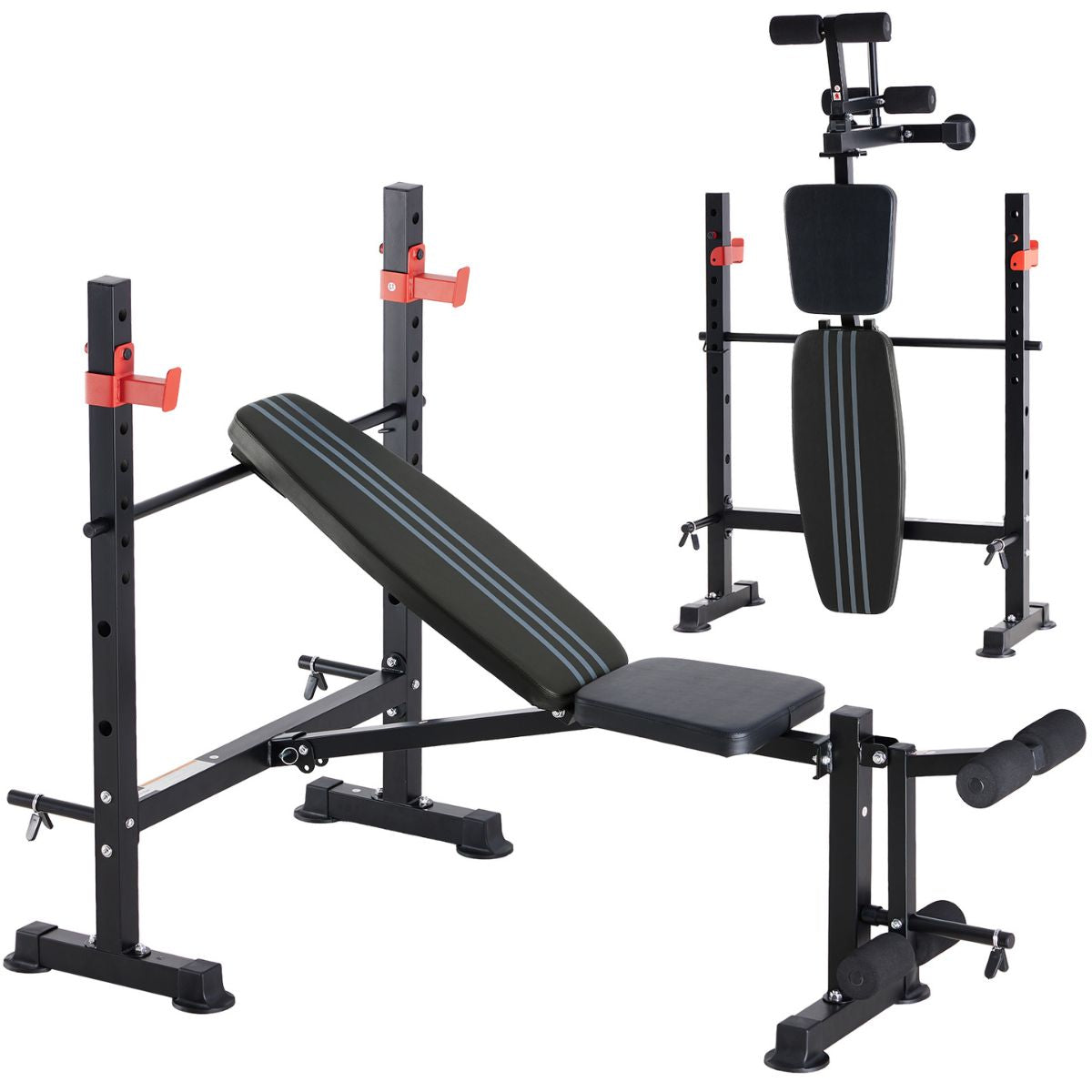 Adjustable Weight Bench With Rack, 650 LBS Capacity, Heavy Duty Foldable Bench Press, Leg Extension Curl, Easy Assembly, For Home, Garage, Gym